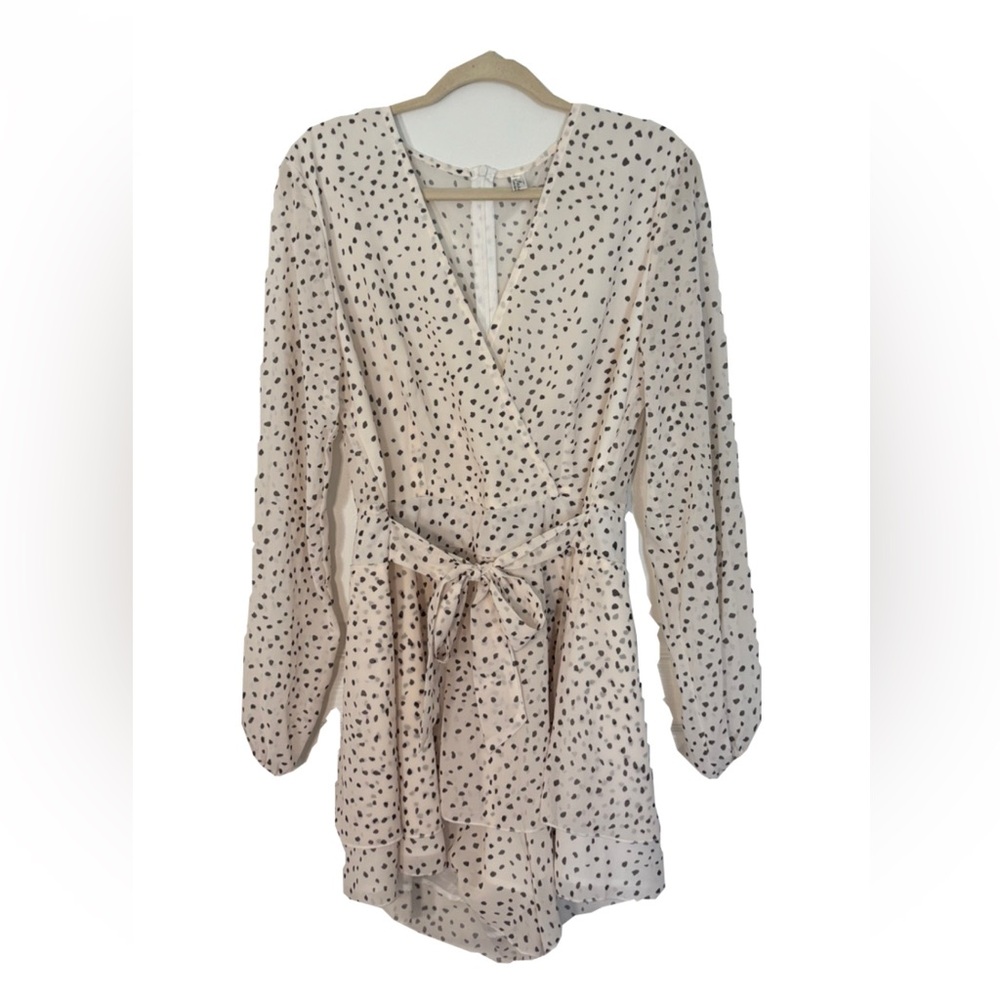 Elegant Cream Polka Dot Wrap Dress